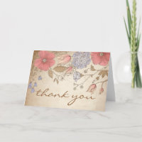 Vintage lila und rote Blumen Dankeschön-Karte