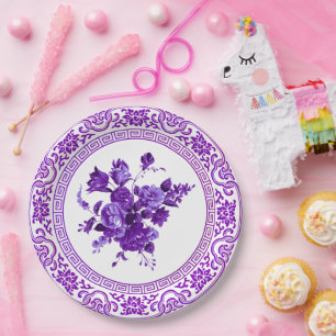 Vintage Lila und weiße Blumen Pappteller