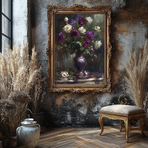 Vintage Lila und weiße Rose Bouquet Kunst, Dichtun Leinwanddruck