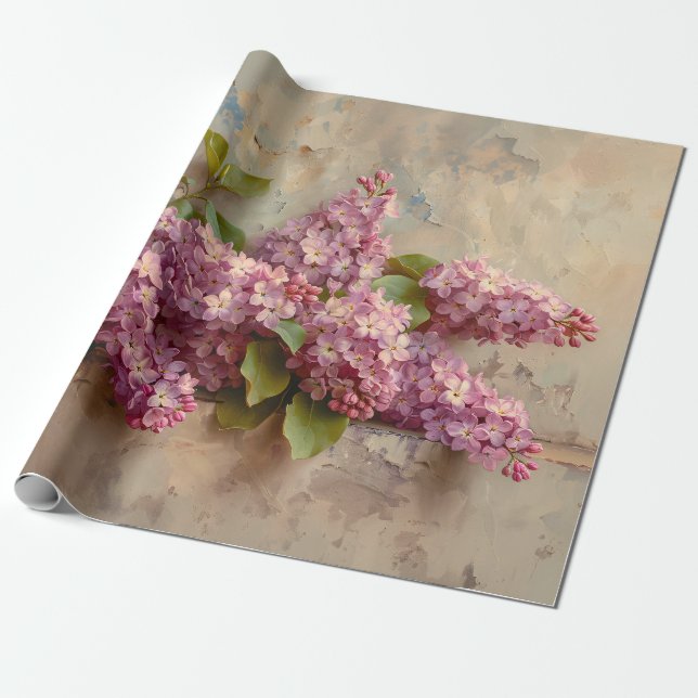 Vintage Lilac-Blume zeichnen Dekoupage Geschenkpapier (Ungerollt)