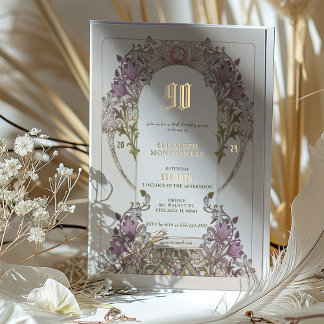 Vintage Lilac Floral 90. Geburtstagsparty Foil Folieneinladung