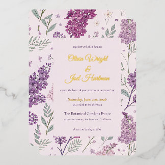 Vintage Lilac Garden Romance Wedding Folieneinladung