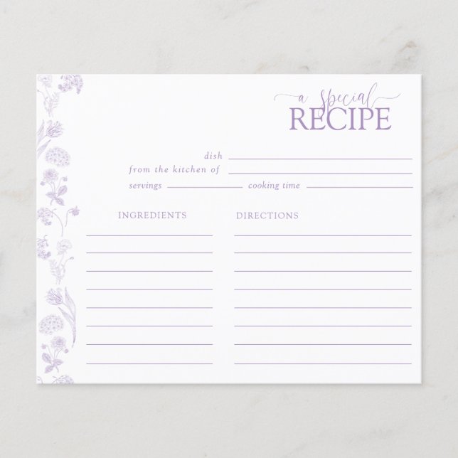 Vintage Lilac Lavender Floral Script Rezeptkarte (Vorderseite)
