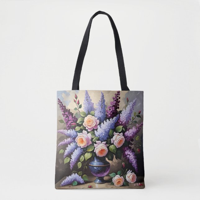 Vintage Lilacke und Rose in Vase (Vorderseite)