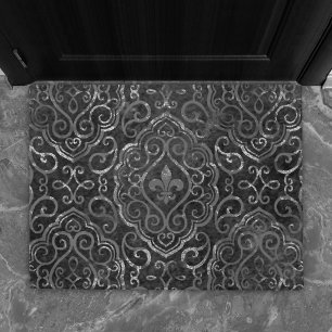Vintage Lilie Black Silver Grunge Damask Fußmatte