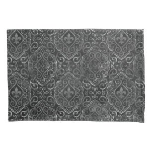 Vintage Lilie   Black Silver Grunge Damask Kissenbezug