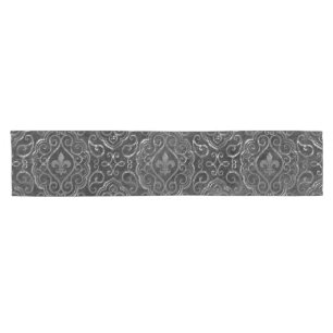 Vintage Lilie   Black Silver Grunge Damask Kurzer Tischläufer