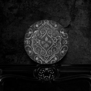 Vintage Lilie Black Silver Grunge Damask Runde Wanduhr