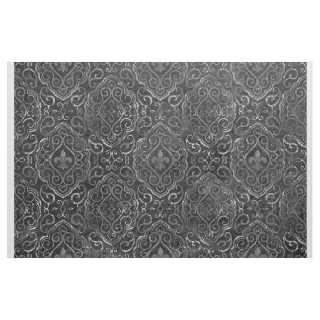 Vintage Lilie | Black Silver Grunge Damask Stoff (Yard (91,4 cm))