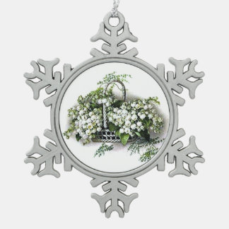 Vintage Lilie des Tal-Blumen-Korbes Schneeflocken Zinn-Ornament