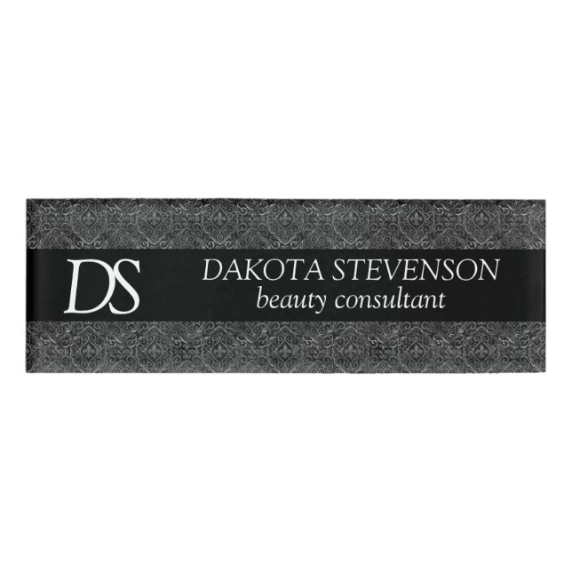 Vintage Lilie | Grunge Damask Monogram Namenschild (Vorderseite)