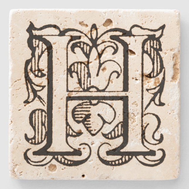 Vintage Lilie Monogram 'H' Steinuntersetzer (Vorderseite)