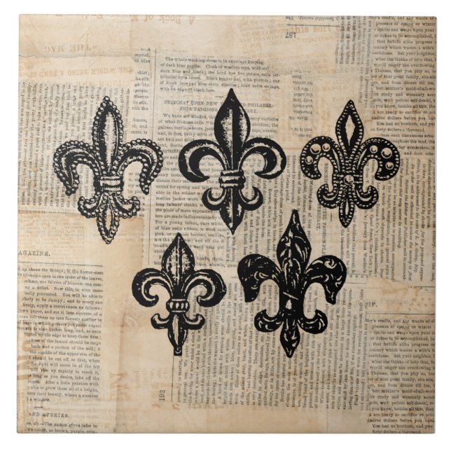 Vintage Lilie Symbole Fleur-de-lis Art Fliese (Vorderseite)