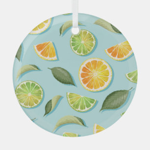 Vintage-Limette-Zitrone-Blau-Muster Ornament Aus Glas