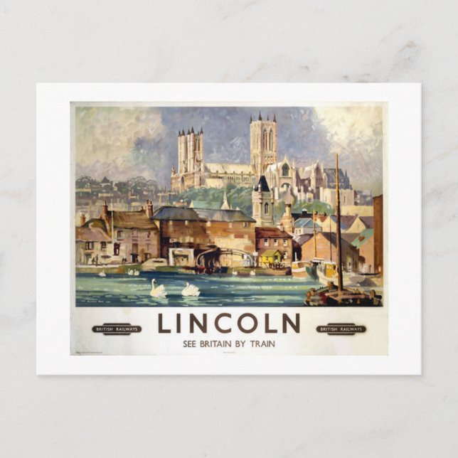 Vintage Lincoln Kathedrale Britische Eisenbahn Postkarte (Vorderseite)