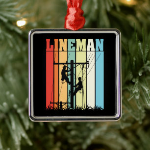 Vintage Lineman Retro Elektroarbeiter Geschenkidee Ornament Aus Metall