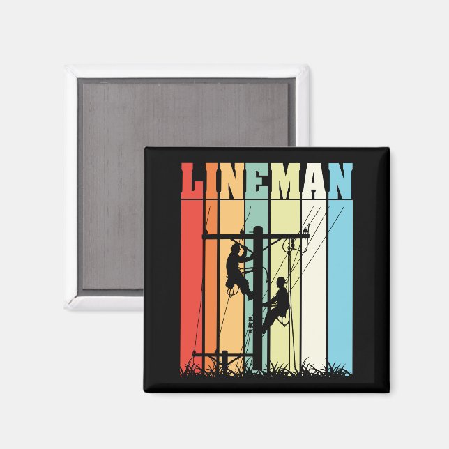 Vintage Lineman Retro-Geschenkidee für Elektriker Magnet (Vorderseite/Rückseite)