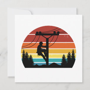 Vintage Lineman Sunset Retro Grußkarte Karte