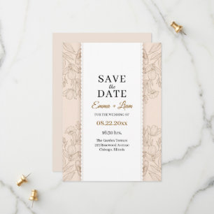 Vintage-Linienkunst Botanische Hochzeit Gekerbte K Save The Date