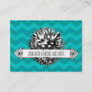 Vintage Lion & Blue Zickzack Modern Business Card Visitenkarte
