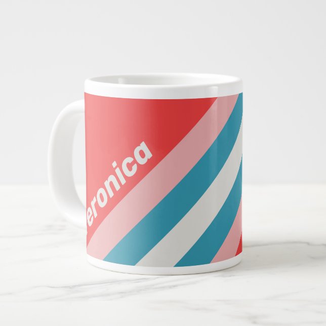 Vintage Lipstick Stripes with Name Jumbo-Tasse (Vorderseite Links)