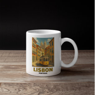 Vintage Lissabon Portugal Retro Straßenbahn Straße Kaffeetasse