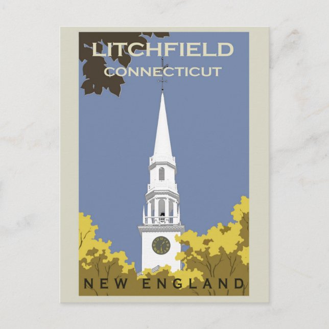 Vintage Litchfield Connecticut Kirchenreise Postkarte (Vorderseite)
