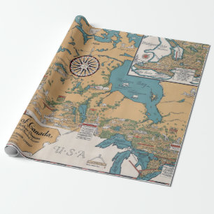Vintage Literaturkarte von Kanada Geschenkpapier