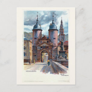 Vintage-Lithografie Heidelberger Alte Brückentor Postkarte