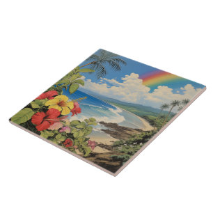 Vintage lithographische Tropenkunst Fliese