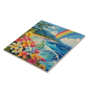 Vintage lithographische Tropenkunst Fliese