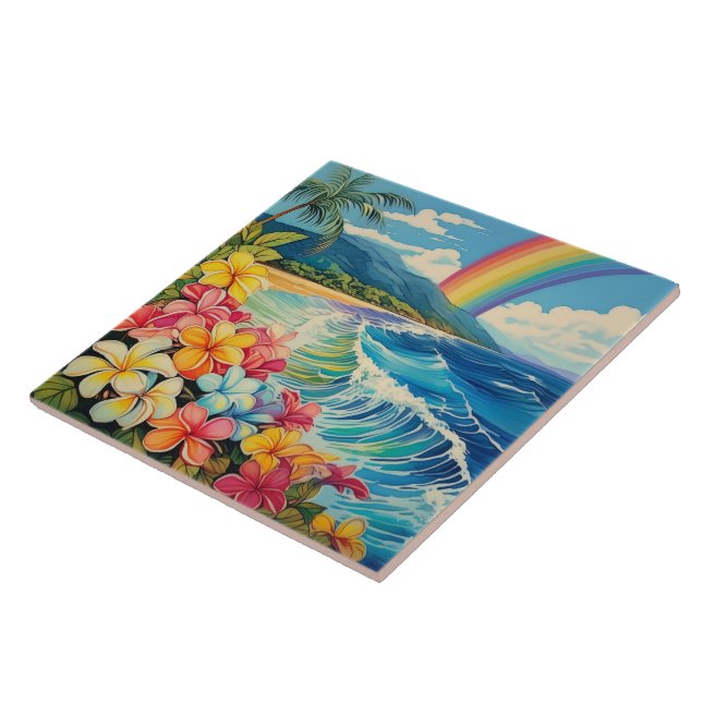 Vintage lithographische Tropenkunst Fliese (Seite)