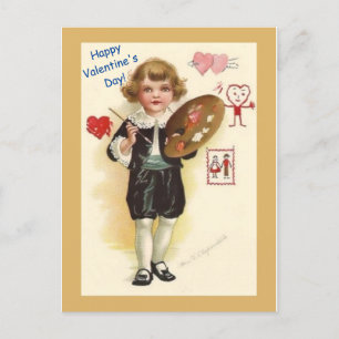 Vintage Little Boy Artist Schöne Valentinkopie Postkarte