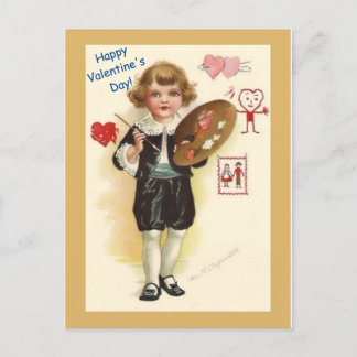 Vintage Little Boy Artist Schöne Valentinkopie Postkarte