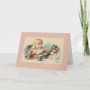 Vintage Little Girl and Cat Note Card Karte