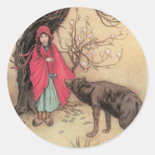 Vintage Little Red Riding Hood von Warwick Goble Runder Aufkleber