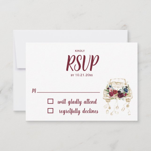 Vintage Lkw-Burgundy-Hochzeit RSVP Karte (Vorderseite)