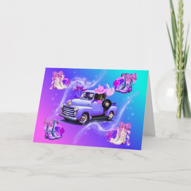 Vintage LKW Cowgirl Boots & Würstchen Dog Card Karte (Vorderseite)