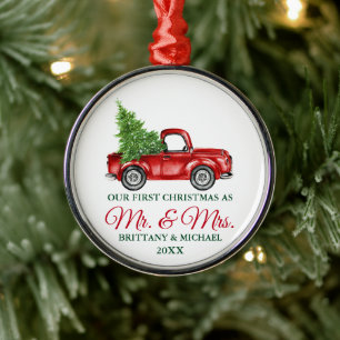 Vintage-LKW erstes Weihnachten Herr und Frau Ornament Aus Metall