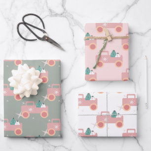 Vintage-LKW Groovy Weihnachtskekse Pink Geschenkpapier Set