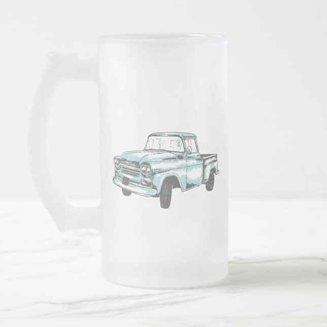 Vintage Lkw-Illustration Mattglas Bierglas (Links)