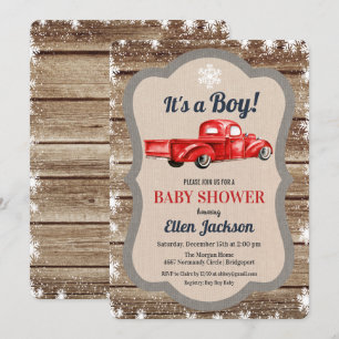 Vintage-LKW-Jungen-Baby-Shower-Schneeflocken-Einla Einladung
