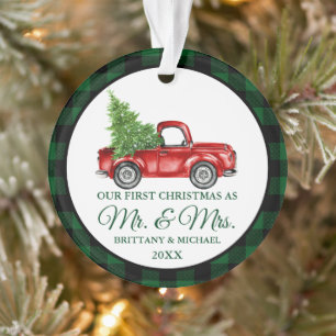 Vintage-LKW-Karo Erstes Weihnachten Herr und Frau Ornament