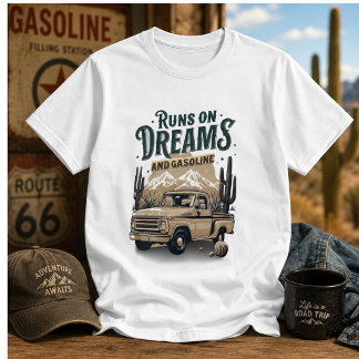 Vintage-LKW-Läuft-auf-Träumen-und-Benzin-T-Shirt T-Shirt