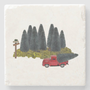 Vintage-LKW mit Weihnachtsbaum Steinuntersetzer