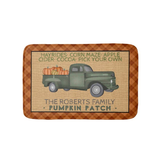 Vintage LKW-Pumpkin-Patchfarm Rustikaler Fall Kari Badematte (Vorderseite)