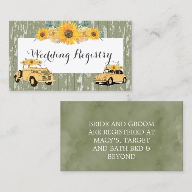 Vintage LKW Sonnenblumen Hochzeitskarte Visitenkarte (Vorne/Hinten)