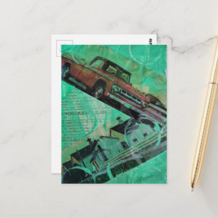 Vintage-LKW-und-Scheunen-Collage Postkarte