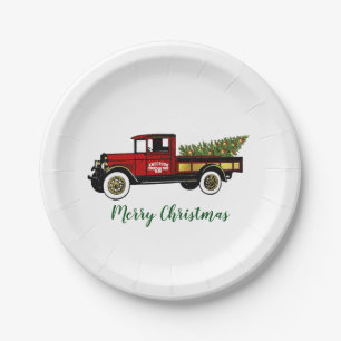 Vintage-LKW-Weihnachtsbaumfarm Ihr Text Pappteller