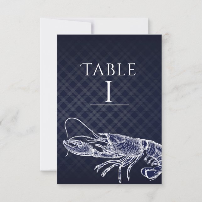 Vintage Lobster Navy Blue Elegante Tischnummer (Vorderseite)